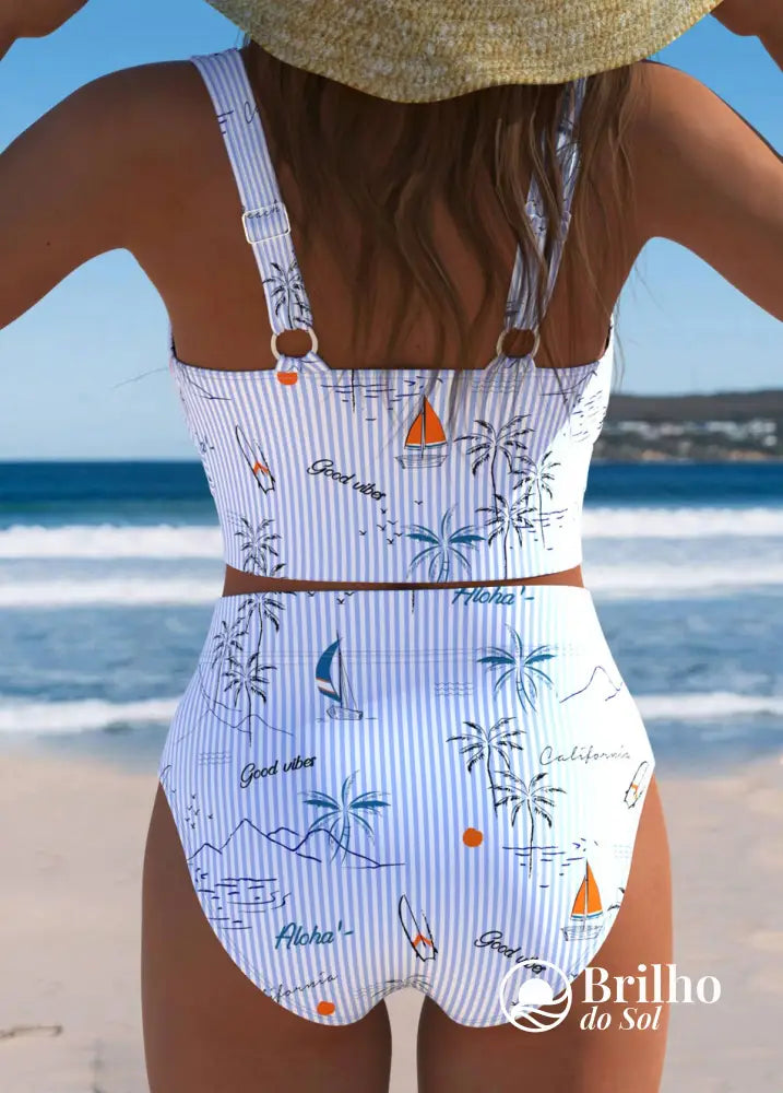 Biquíni Hot Pant Cintura Alta Estampado Com Recorte Biquíni Hot Pant Cintura Alta Estampado Com Recorte