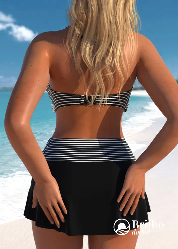 Conjunto Praia Top Halter Transpassado E Saia Com Cós V Conjunto Praia Top Halter Transpassado E Saia Com Cós V