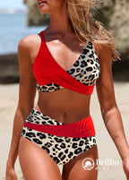 Biquíni Animal Print Com Top Transpassado E Cintura Alta Vermelho / PP Biquíni Animal Print Com Top Transpassado E
