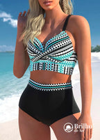 Biquíni Cintura Alta Com Top Longline Estampado Moderno Biquíni Cintura Alta Com Top Longline Estampado Moderno