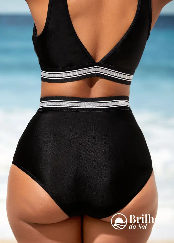 Biquíni Cintura Alta Com Tule Transparente E Detalhe Elástico Biquíni Cintura Alta Com Tule Transparente E Detalhe