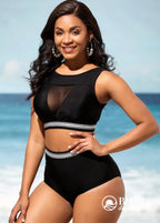 Biquíni Cintura Alta Com Tule Transparente E Detalhe Elástico Biquíni Cintura Alta Com Tule Transparente E Detalhe