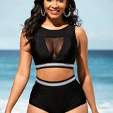 Biquíni Cintura Alta Com Tule Transparente E Detalhe Elástico