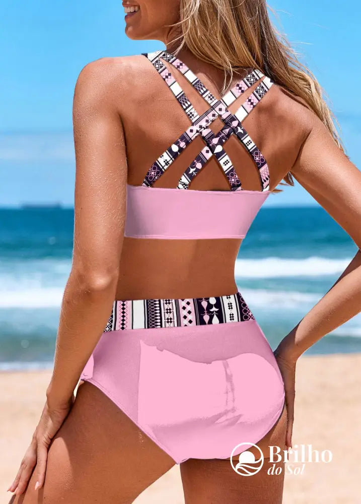 Biquíni Cintura Alta Estampado Com Laço Frontal Biquíni Cintura Alta Estampado Com Laço Frontal