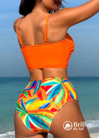 Biquíni Cintura Alta Estampado Com Top Nó Frontal Biquíni Cintura Alta Estampado Com Top Nó Frontal
