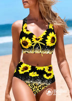 Biquíni Cintura Alta Estampado Floral Com Laço Frontal Preto / PP Biquíni Cintura Alta Estampado Floral Com Laço Frontal