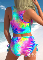 Biquíni Cintura Alta Estampado Tie Dye Com Laterais Ajustáveis Biquíni Cintura Alta Estampado Tie Dye Com Laterais