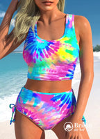 Biquíni Cintura Alta Estampado Tie Dye Com Laterais Ajustáveis Multicolorido / PP Biquíni Cintura Alta Estampado Tie