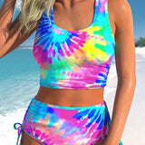 Biquíni Cintura Alta Estampado Tie Dye Com Laterais Ajustáveis