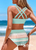 Biquíni Estampado Cintura Alta Com Top E Franzido Frontal Biquíni Estampado Cintura Alta Com Top E Franzido Frontal