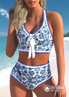 Biquíni Estampado Cintura Alta Com Top E Laço Frontal Biquíni Estampado Cintura Alta Com Top E Laço Frontal
