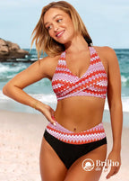 Biquíni Estampado Cintura Alta Com Top Envelope Elegante Biquíni Estampado Cintura Alta Com Top Envelope Elegante