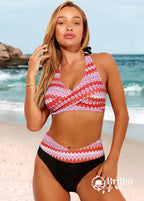 Biquíni Estampado Cintura Alta Com Top Envelope Elegante Laranja / PP Biquíni Estampado Cintura Alta Com Top Envelope