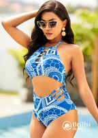 Biquíni Estampado Cintura Alta Com Top Frente Única Biquíni Estampado Cintura Alta Com Top Frente Única