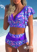 Biquíni Estampado Floral Com Manga Curta E Faixa Drapejada Biquíni Estampado Floral Com Manga Curta E Faixa Drapejada