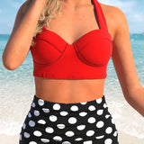 Biquíni Halter Estampado Poá Com Calcinha Cintura Alta