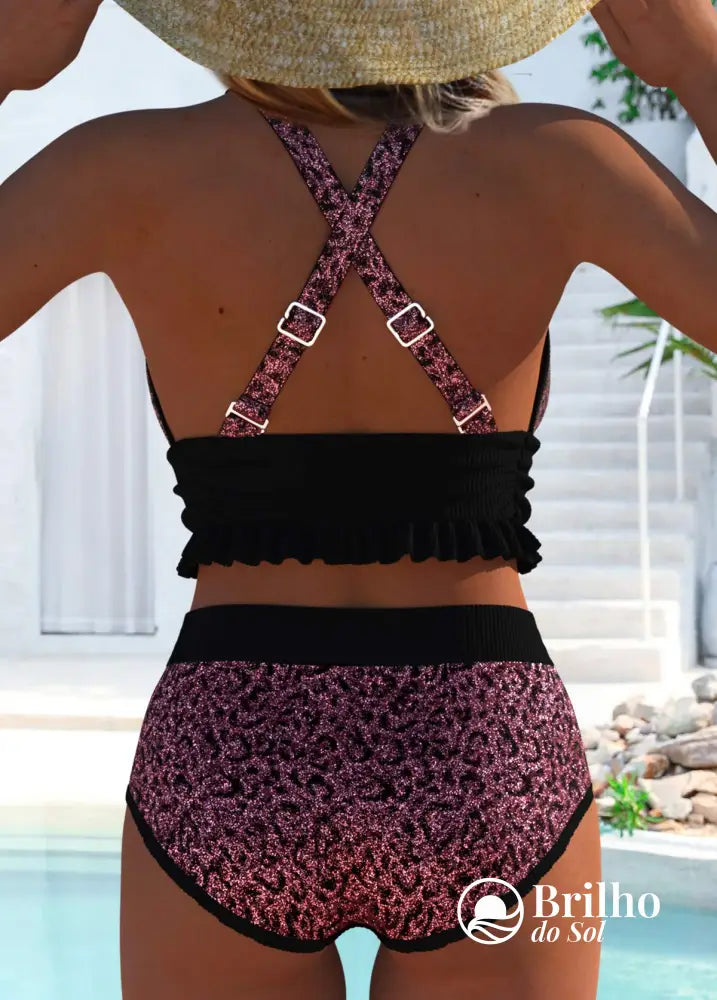 Biquíni Hot Pant Estampado Com Tule E Babados Delicados Biquíni Hot Pant Estampado Com Tule E Babados Delicados
