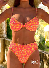 Biquíni Texturizado Cintura Alta Com Bojo Estruturado Laranja / PP Biquíni Texturizado Cintura Alta Com Bojo Estruturado