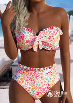 Biquíni Tomara Que Caia Bandeau Floral Com Babados Rosa / PP Biquíni Tomara Que Caia Bandeau Floral Com Babados