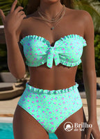Biquíni Tomara Que Caia Bandeau Floral Com Babados Verde Claro / PP Biquíni Tomara Que Caia Bandeau Floral Com Babados