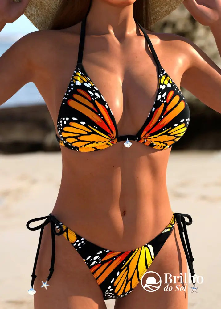 Biquíni Triângulo String Estampado Borboleta Com Amarração Biquíni Triângulo String Estampado Borboleta Com Amarração