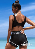 Conjunto Praia Com Top Nadador Com Tiras E Short Lettering Conjunto Praia Com Top Nadador Com Tiras E Short Lettering