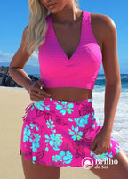 Conjunto Praia Top Decote V Texturizado Com Saia Floral Conjunto Praia Top Decote V Texturizado Com Saia Floral