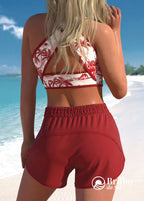 Conjunto Praia Top Estampado Com Botões E Short Esportivo Conjunto Praia Top Estampado Com Botões E Short Esportivo