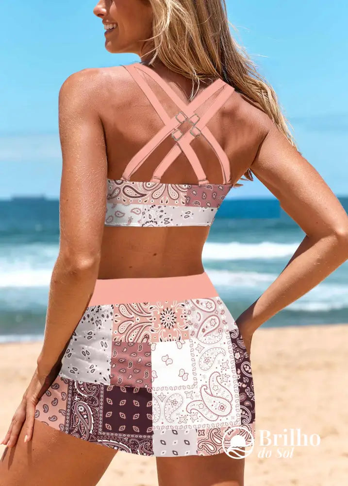 Conjunto Praia Top Estruturado Com Saia Estampada Bandana Conjunto Praia Top Estruturado Com Saia Estampada Bandana