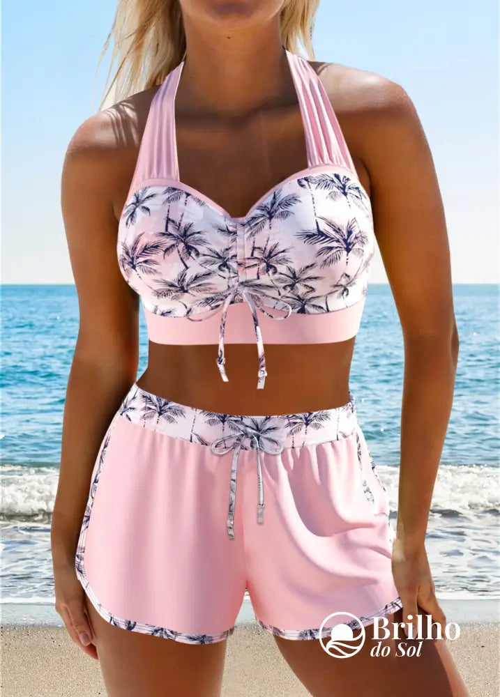 Conjunto Praia Top Estruturado Com Short Estampado Tropical Conjunto Praia Top Estruturado Com Short Estampado Tropical