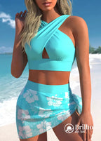 Conjunto Praia Top Frente Única Com Saia Pareô Floral Conjunto Praia Top Frente Única Com Saia Pareô Floral
