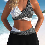 Conjunto Praia Top Halter Transpassado E Saia Com Cós V