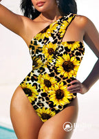 Maiô Assimétrico Um Ombro Só Estampado Girassol Animal Print Preto / PP Maiô Assimétrico Um Ombro Só Estampado Girassol
