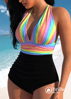 Maiô Cintura Alta Com Top Rainbow Halter Diferenciado Maiô Cintura Alta Com Top Rainbow Halter Diferenciado