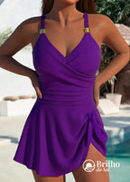 Maiô Com Saia Transpassada E Alças Com Detalhe Elegante Roxo / PP Maiô Com Saia Transpassada E Alças Com Detalhe