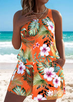 Maiô Floral Tropical Com Decote Nadador Moderno E Bolsos Maiô Floral Tropical Com Decote Nadador Moderno E Bolsos