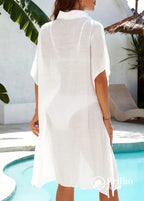 Saída De Praia Chemise Transparente Com Botões E Manga Ampla Saída De Praia Chemise Transparente Com Botões E Manga