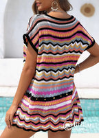 Saída De Praia Crochê Colorida Com Decote V Casual Saída De Praia Crochê Colorida Com Decote V Casual