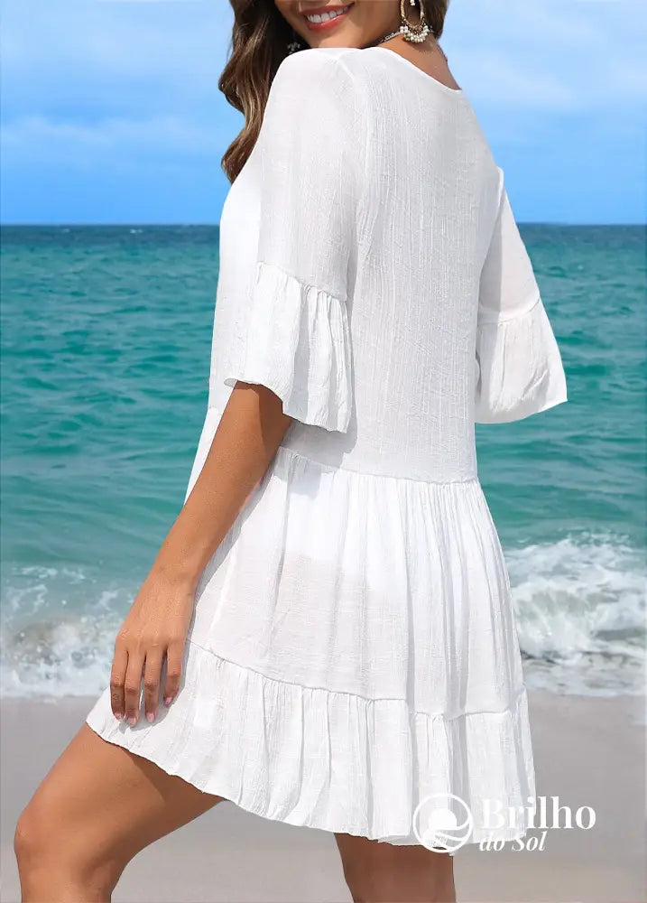 Saída De Praia Rendada Com Laço Frontal E Babado Na Barra Saída De Praia Rendada Com Laço Frontal E Babado Na Barra