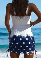 Tankini Canelado Com Alças Finas E Saia Tropical Ajustável Tankini Canelado Com Alças Finas E Saia Tropical Ajustável