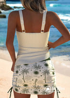 Tankini Canelado Com Alças Finas E Saia Tropical Ajustável Tankini Canelado Com Alças Finas E Saia Tropical Ajustável
