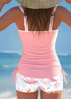 Tankini Canelado Com Alças Largas E Short Estampado Confortável Tankini Canelado Com Alças Largas E Short Estampado