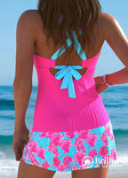 Tankini Canelado Com Argolas Nas Alças E Saia Estampada Moderna Tankini Canelado Com Argolas Nas Alças E Saia Estampada