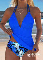 Tankini Canelado Com Decote Transpassado E Alças Duplas Fashion Tankini Canelado Com Decote Transpassado E Alças Duplas