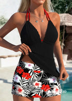 Tankini Canelado Com Decote Transpassado E Alças Duplas Fashion Tankini Canelado Com Decote Transpassado E Alças Duplas