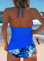 Tankini Canelado Com Decote Transpassado E Alças Duplas Fashion Tankini Canelado Com Decote Transpassado E Alças Duplas