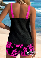 Tankini Canelado Com Decote V E Short Estampado Casual Tankini Canelado Com Decote V E Short Estampado Casual