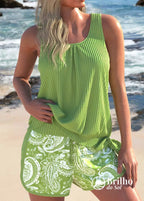 Tankini Canelado Com Regata Solta E Short Estampado Casual Tankini Canelado Com Regata Solta E Short Estampado Casual