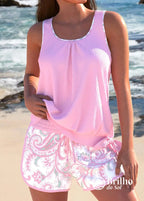 Tankini Canelado Com Regata Solta E Short Estampado Casual Tankini Canelado Com Regata Solta E Short Estampado Casual