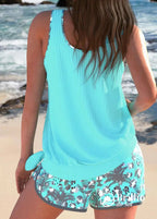 Tankini Canelado Com Regata Solta E Short Estampado Casual Tankini Canelado Com Regata Solta E Short Estampado Casual